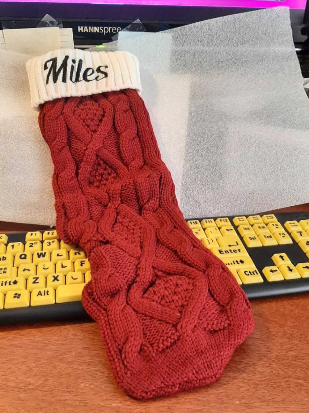 NEW ! Christmas Stocking Miles Knit 19 inch Dark RED